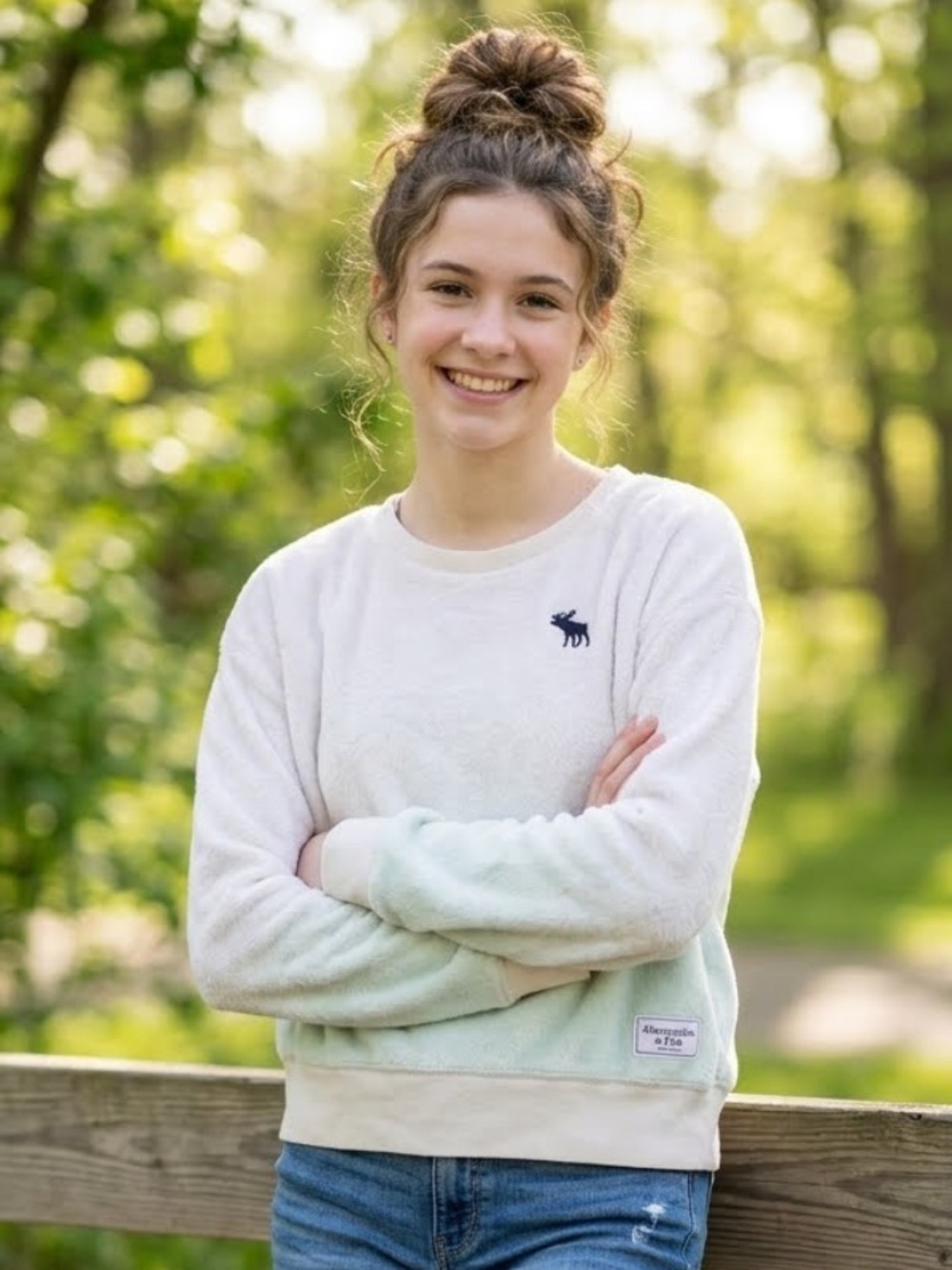 abercrombie kids Y2K Ombre Gradient Plush Crewneck Sweatshirt with Navy Logo